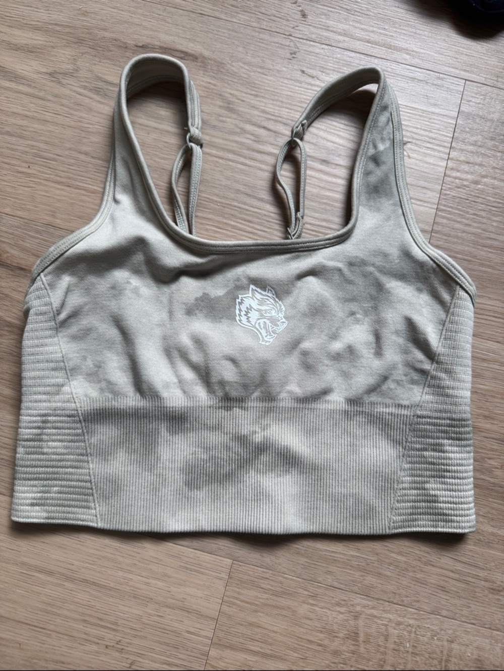 Darc Sport Light Beige Sports Bra with Wolf Logo seamless
